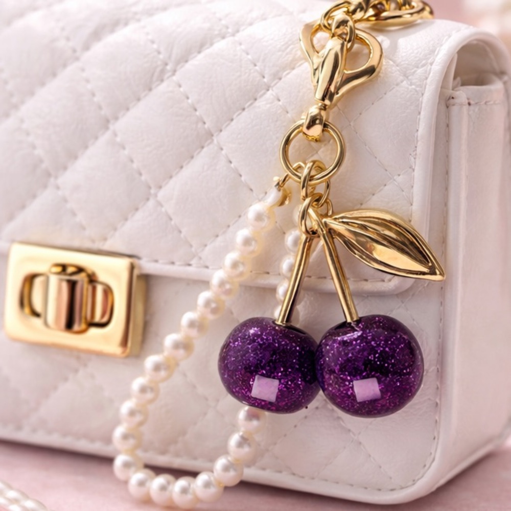Deep Purple Cherry Keychain with Pearl details NWOT - Picture 11 of 13